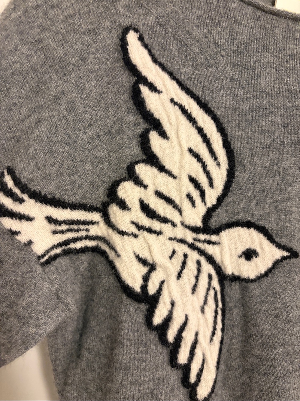 Maeve Bird Gray Sweater Pink & Cream BIRDS 100% Cashmere Medium Anthropologie - Picture 9 of 9